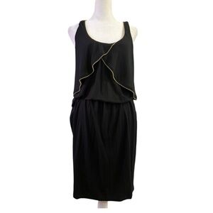 Akiko Unique Elegant Gold Detail trim Black Sleeveless Dress Large